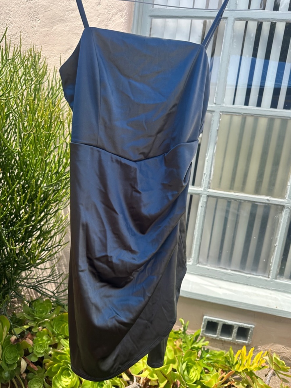 Satin Black Spaghetti-Strap Mini Dress